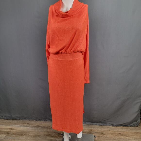 Daily Practice Knit Lounge Set XS Orange Ribbed Waist Minimalist - Picture 1 of 10